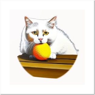 Funny And Cute Cat With A Ball Of Wool Posters and Art